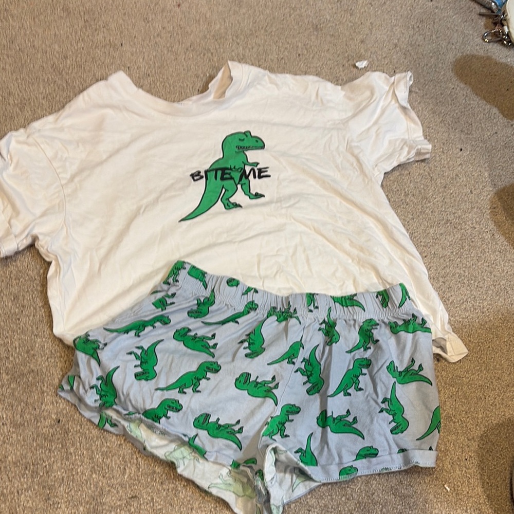Dinosaur Print Kids Pajamas - White and Green